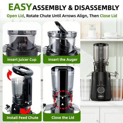 Masticating Juicer Cold Press - 4.25" Wide Feed Chute Auto-Feed Slow Juicer for Whole Fruits & Vegetables