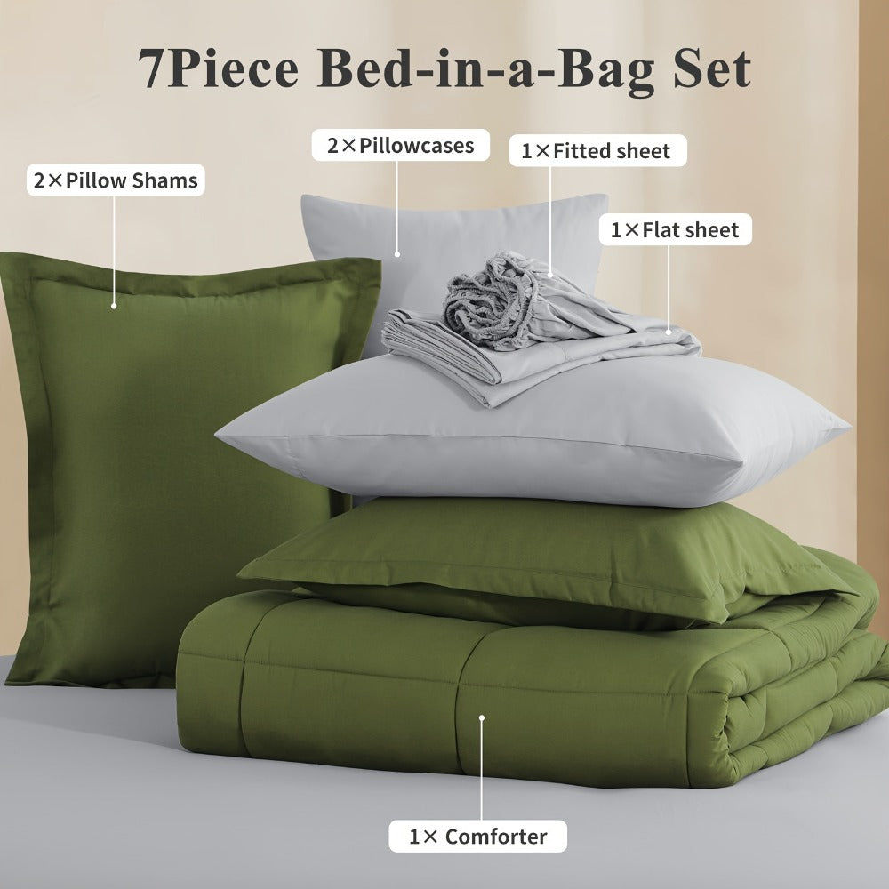 7 Piece Comforter Set Luxury Soft Fluffy Bedding All Season Bed in a Bag with Comforter Fitted Sheet Flat Sheet Pillowcases Hypoallergenic