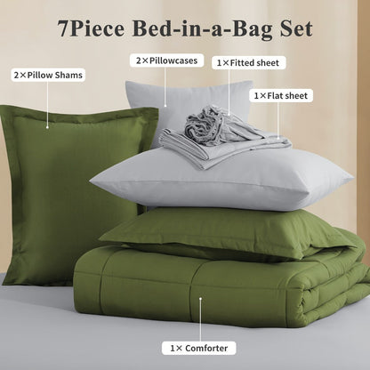 7 Piece Comforter Set Luxury Soft Fluffy Bedding All Season Bed in a Bag with Comforter Fitted Sheet Flat Sheet Pillowcases Hypoallergenic