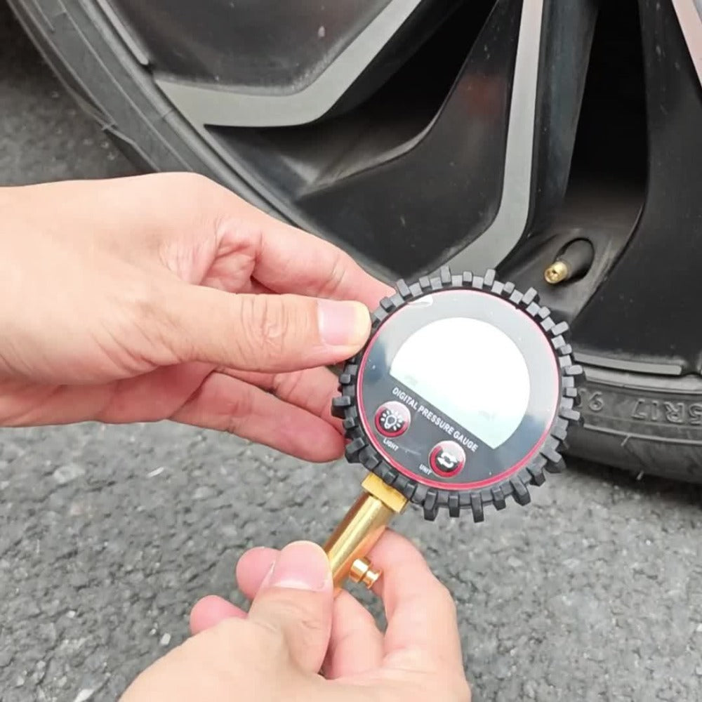 Digital Tire Pressure Gauge LCD 3-255 PSI – 4-Unit Display (PSI/Bar/KPa/kg㎡), Green Backlight, 360° Chuck, Auto Shut-Off for Cars, Trucks