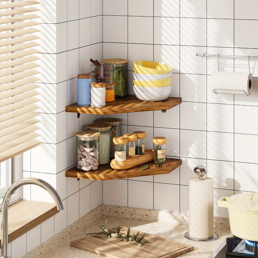Floating Corner Wall Shelf 5-Sided Wall Mounted Storage Rack – Modern Display Unit for Bathroom, Kitchen, Bedroom & Living Room – Set of 2