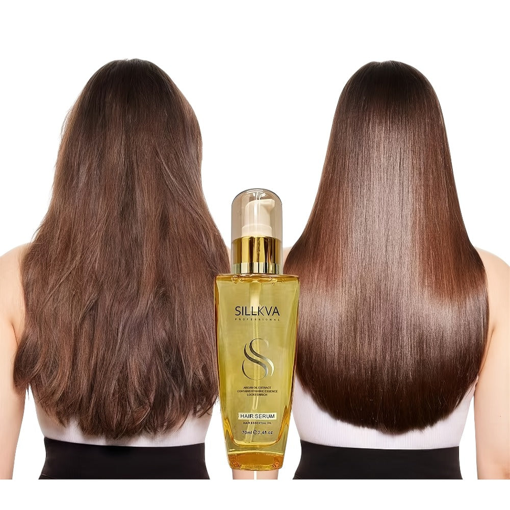 SILLKVA Argan Oil Liquid Hair Serum, Frizz Control & Flyaway Tamer, Smoothing Leave-In Treatment for Dry Damaged Hair