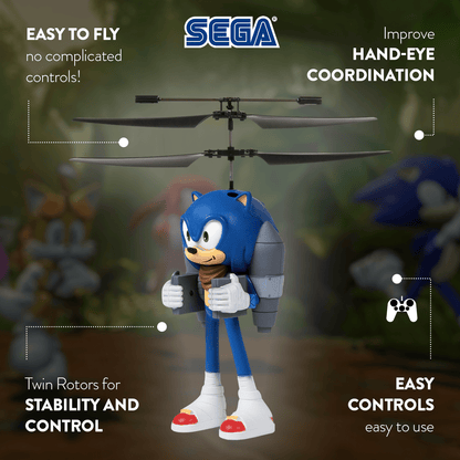 Sonic the Hedgehog 2.5CH IR Jetpack Flying Figure Helicopter, Remote Control Indoor Flying Toy for Kids Boys Sonic Fans