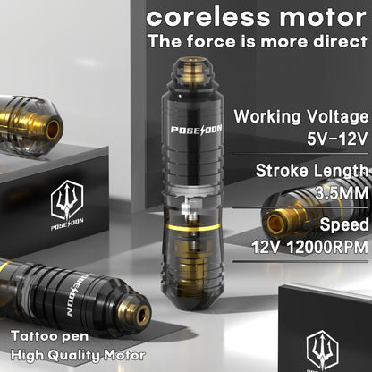 Tattoo Machine Kit POSEIDON BT17-XH Wireless Pen with 1200mAh Battery, LCD, 10 Cartridges and 6 Inks
