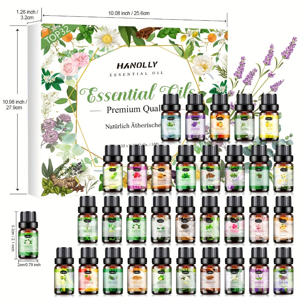 Essential Oil Gift Set with 12, 26, 32 or 48 Five-Milliliter Bottles and Assorted Scent Labels