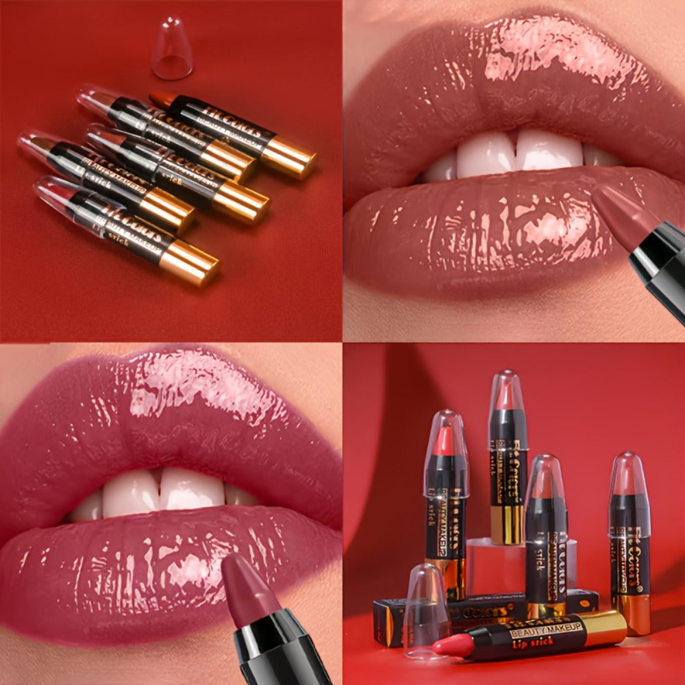 Glossy Crayon Lipstick Set 6 Pack Nourishing Lip Color, for Makeup, Travel and Everyday Vanity Use