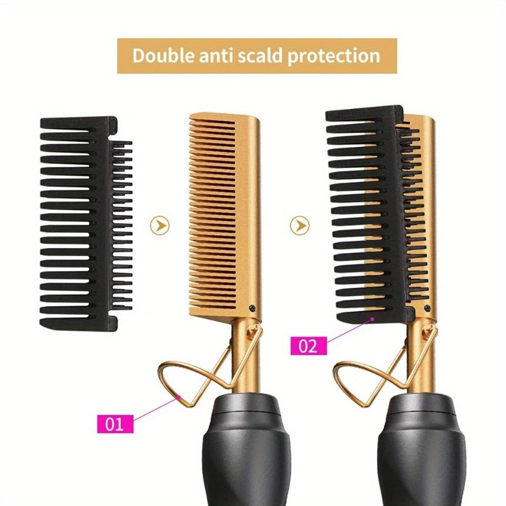 Electric Hot Comb Hair Straightener Ceramic Copper Heating Plate Portable Heat Press Comb for Home, Travel and Salon Hair Styling
