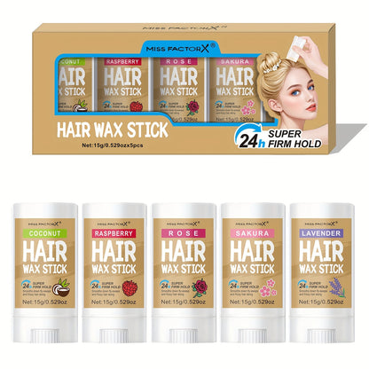 Hair Wax Stick 5 Pack Flyaway Control Edge Control with Jojoba Oil for Home, Travel and Salon Hair Styling
