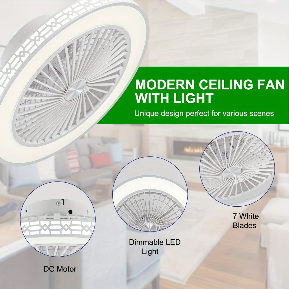LED Ceiling Fan with Light 20 Inch Modern Flush Mount Adjustable Color Temperature 3000K for Entryways, Bedrooms and Living Spaces
