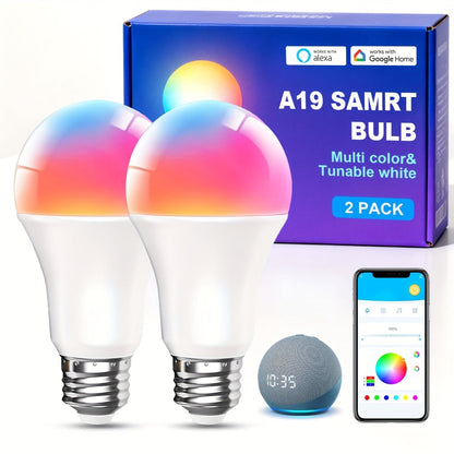 A19 E26 Wi-Fi and Bluetooth Smart Light Bulbs with RGB and White Modes in Two-, Four- or Six-Bulb Packs
