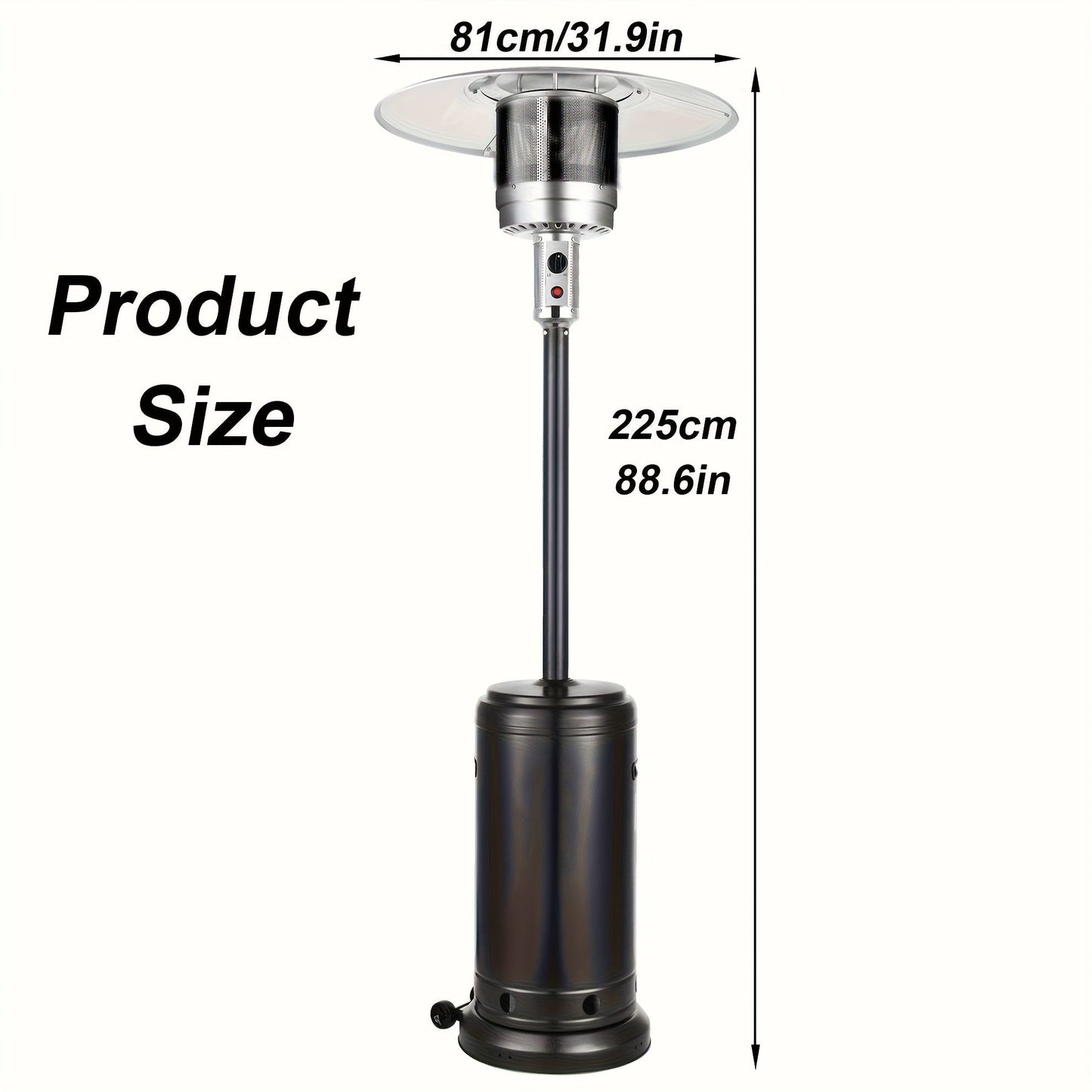 Propane Patio Heater 47000 BTU Outdoor Standing Heater with Wheels, 18-Foot Heating Radius, Fast Heat in 1 Min