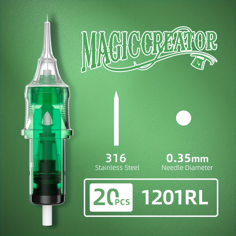 Tattoo Cartridge Needles with MAGICCREATOR Label, 20-Piece Box with 25 RL RS CM M1 Options