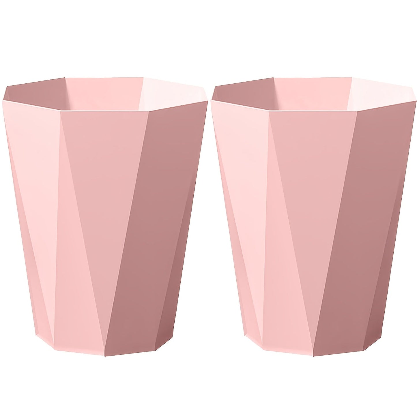 Trash Can 2 Pack Nordic Octagonal Wastebasket – Small Open Top Geometric Plastic Waste Bin with Brushed Finish for Bathroom