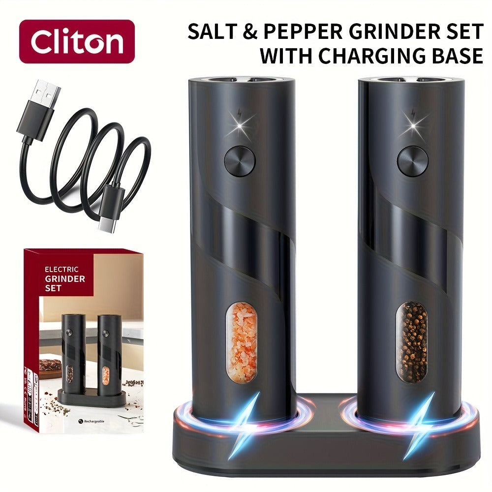 Electric Salt and Pepper Grinder Set, Rechargeable Mills with LED Light, Adjustable Coarseness & 3.72oz for Home Kitchen