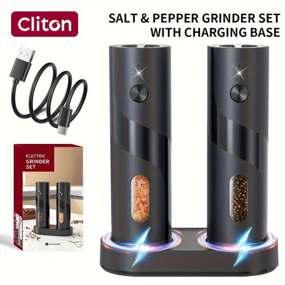 Electric Salt and Pepper Grinder Set, Rechargeable Mills with LED Light, Adjustable Coarseness & 3.72oz for Home Kitchen