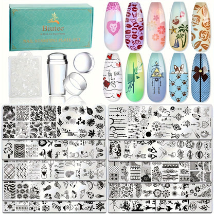 Nail Stamping Plates Set with Stamper & Scraper – Stainless Steel Nail Art Stamp Kit for Beginners & Pros
