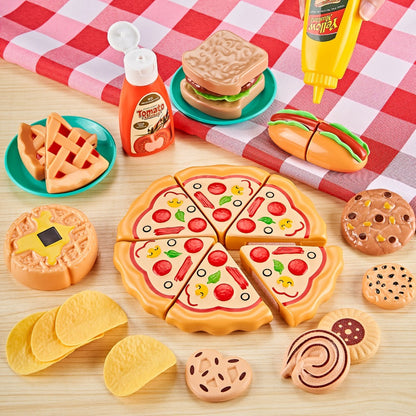 Pretend Play Food Set 85pcs, Cutting Toy Food with 2 Baskets, Pizza Veggies & Fruits, Play Kitchen Accessories for Toddlers