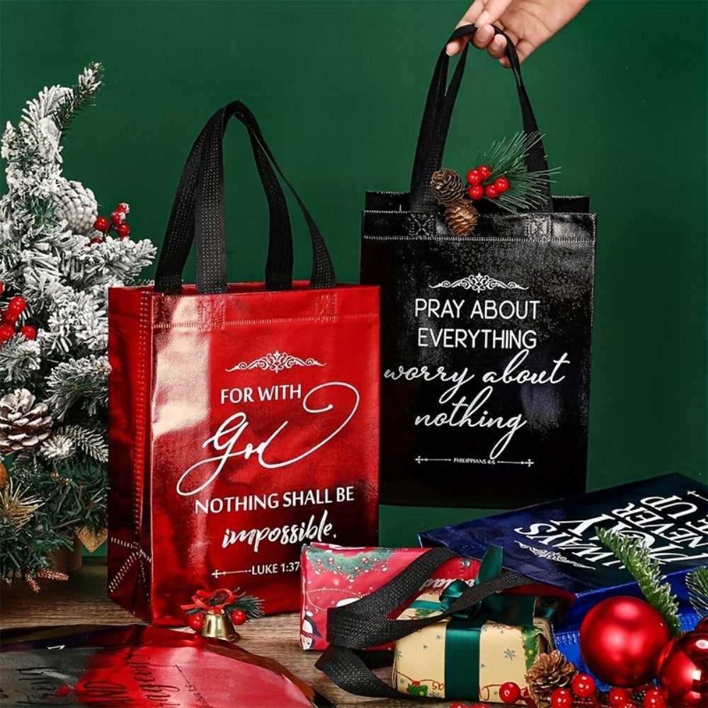 Christian Gift Bags Bulk 48pcs with Handles, Bible Verse Religious Gift Bags Medium Size, Reusable Church Bags for Father's Day