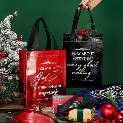 Christian Gift Bags Bulk 48pcs with Handles, Bible Verse Religious Gift Bags Medium Size, Reusable Church Bags for Father's Day