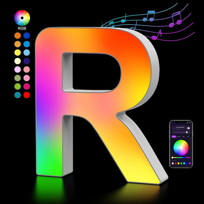 LED Letter Lights Music Sync – Colorful Flashing Marquee Alphabet Lights for Room Decor, Party, Bedroom, Festival & Camping