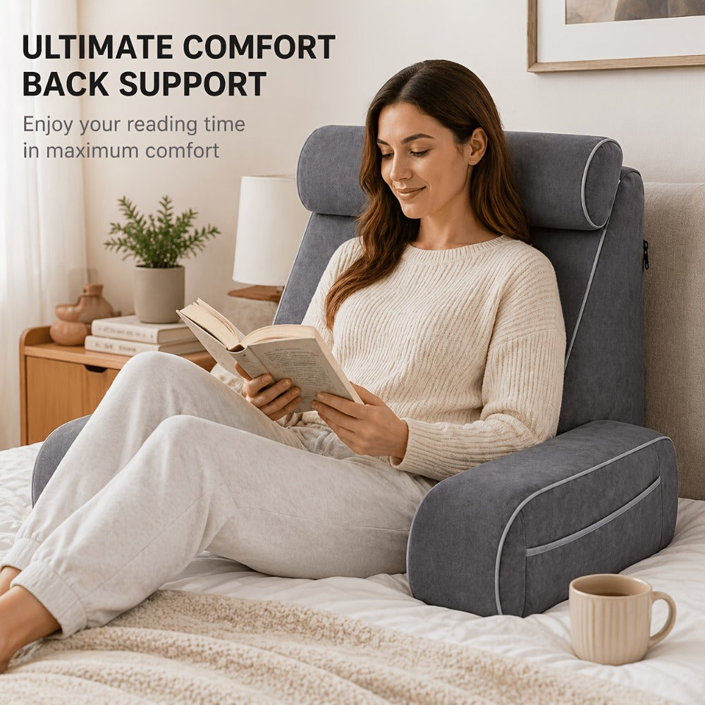 Reading Pillow for Adults Bed Rest Pillow with Arms 19 Inch Back Support Cushion Removable for Entryways, Bedrooms and Living Spaces
