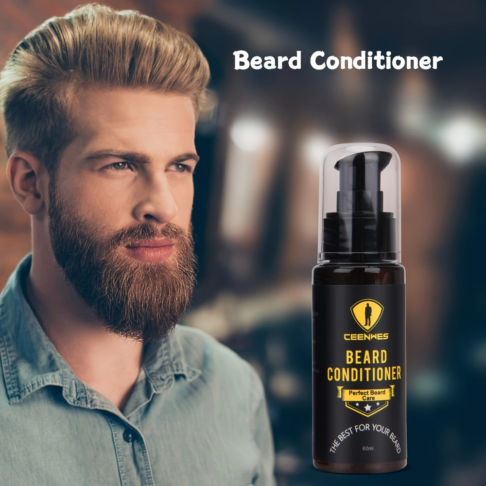 Beard Grooming Kit Men 6-Piece Complete Set – Beard Oil Conditioner Brush Comb Scissors & Storage Bag, All-in-One Beard Care Gift for Dad