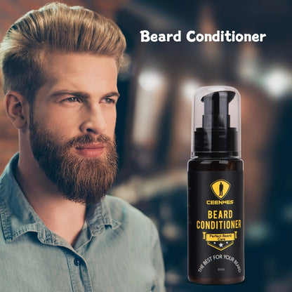 Beard Grooming Kit Men 6-Piece Complete Set – Beard Oil Conditioner Brush Comb Scissors & Storage Bag, All-in-One Beard Care Gift for Dad