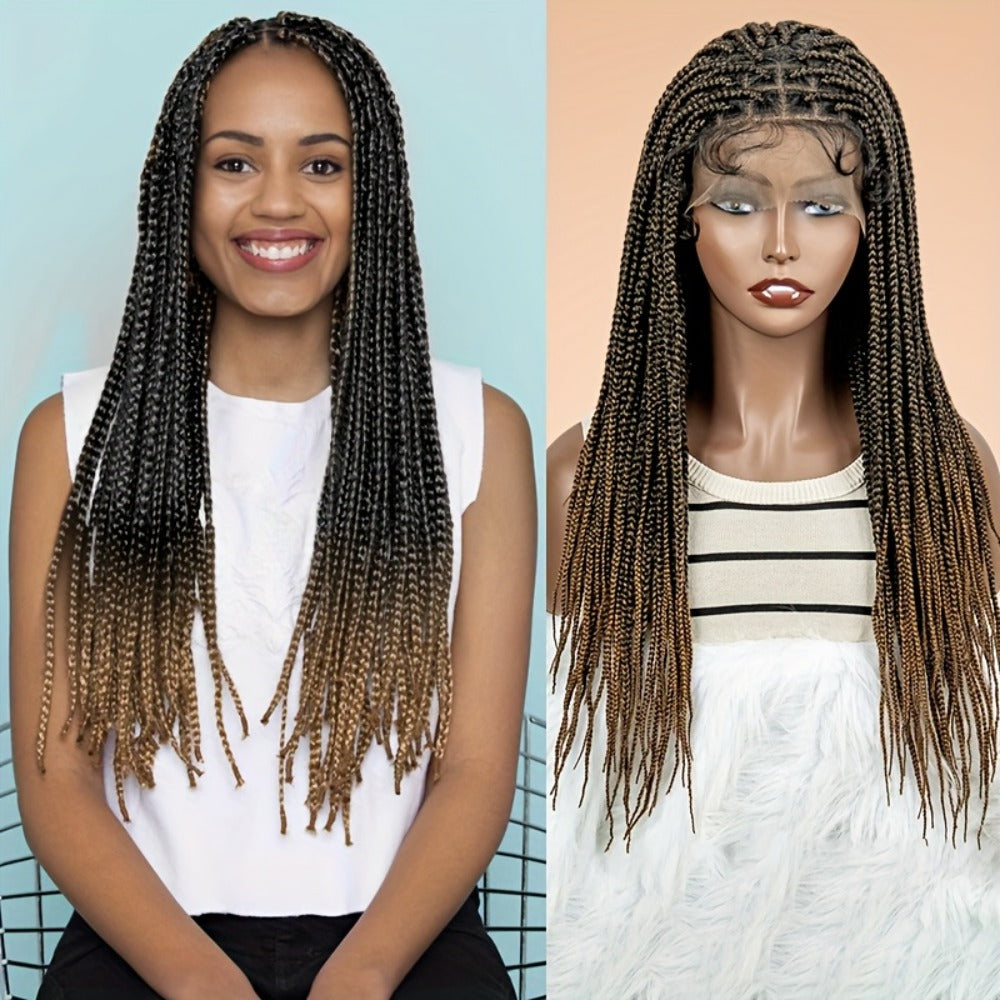 Thirty-Inch Box-Braid Wig with 360 Lace Cap and Four Black, Blonde, Burgundy or Auburn Options