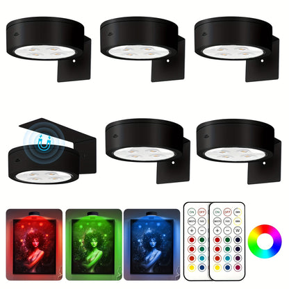 Picture Lights for Wall 13 RGB Color LED Art Light, Wireless Battery Operated Magnetic Painting Light with Remote