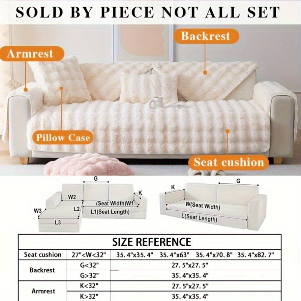 Sofa Cover Thick Faux Rabbit Plush Panels with Backing Detail for Seat, Armrest, Backrest or Pillowcase