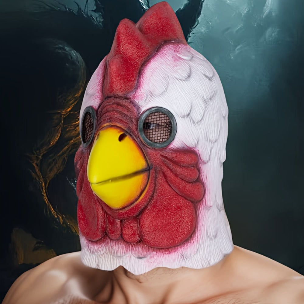 Rooster Latex Halloween Mask Full Head, Funny Chicken Animal Costume Mask with Realistic Combs & Wattle for Halloween Parties