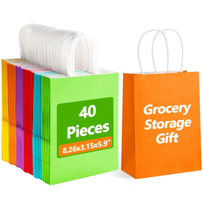 Paper Gift Bags with Handles Bulk 20/40/100pcs, Rainbow Colorful Kraft Party Favor Bags for Kids Birthday