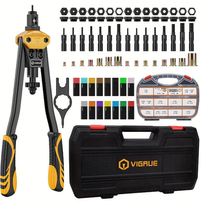 Rivet Nut Tool Kit 16-Inch – Hand Riveter Set with 15 Mandrels M3-M12 & 6-32 to 1/2-13, 300 Metric & SAE Rivet Nuts Included