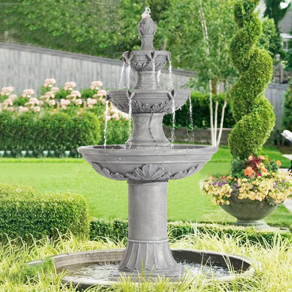 Outdoor Water Fountain 3-Tier 48.4" – Italian Cascading Garden Fountain with Carved Flowers, IPX5 Pump, Large Floor-Standing Resin Bubbler