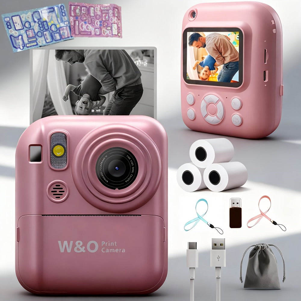 Kids Instant Print Digital Camera 1080P with 2.4" Screen, 3 Rolls Print with the Listed Color, Size or Set Options for Everyday Use