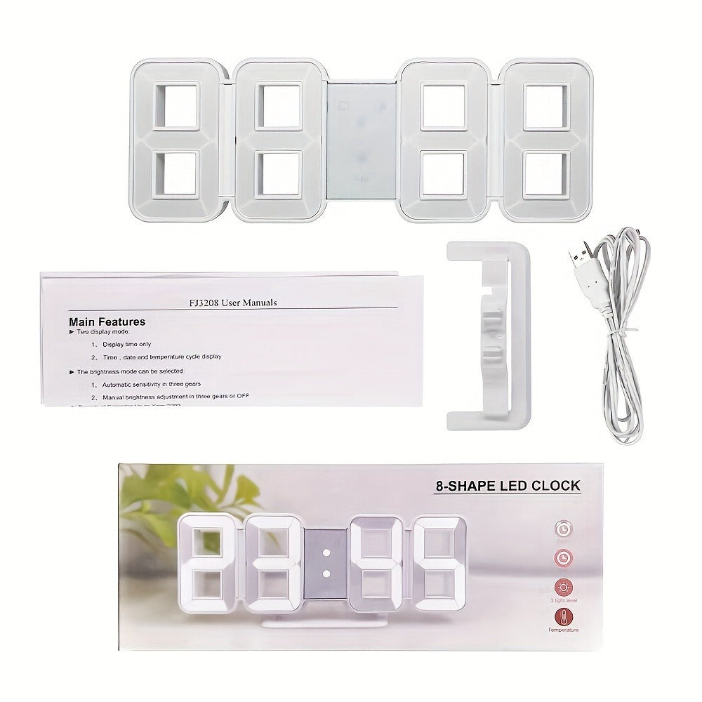 3D LED Digital Alarm Clock Colorful Night Light Home Decor Bedroom Desk Clock USB Powered for Entryways, Bedrooms and Living Spaces