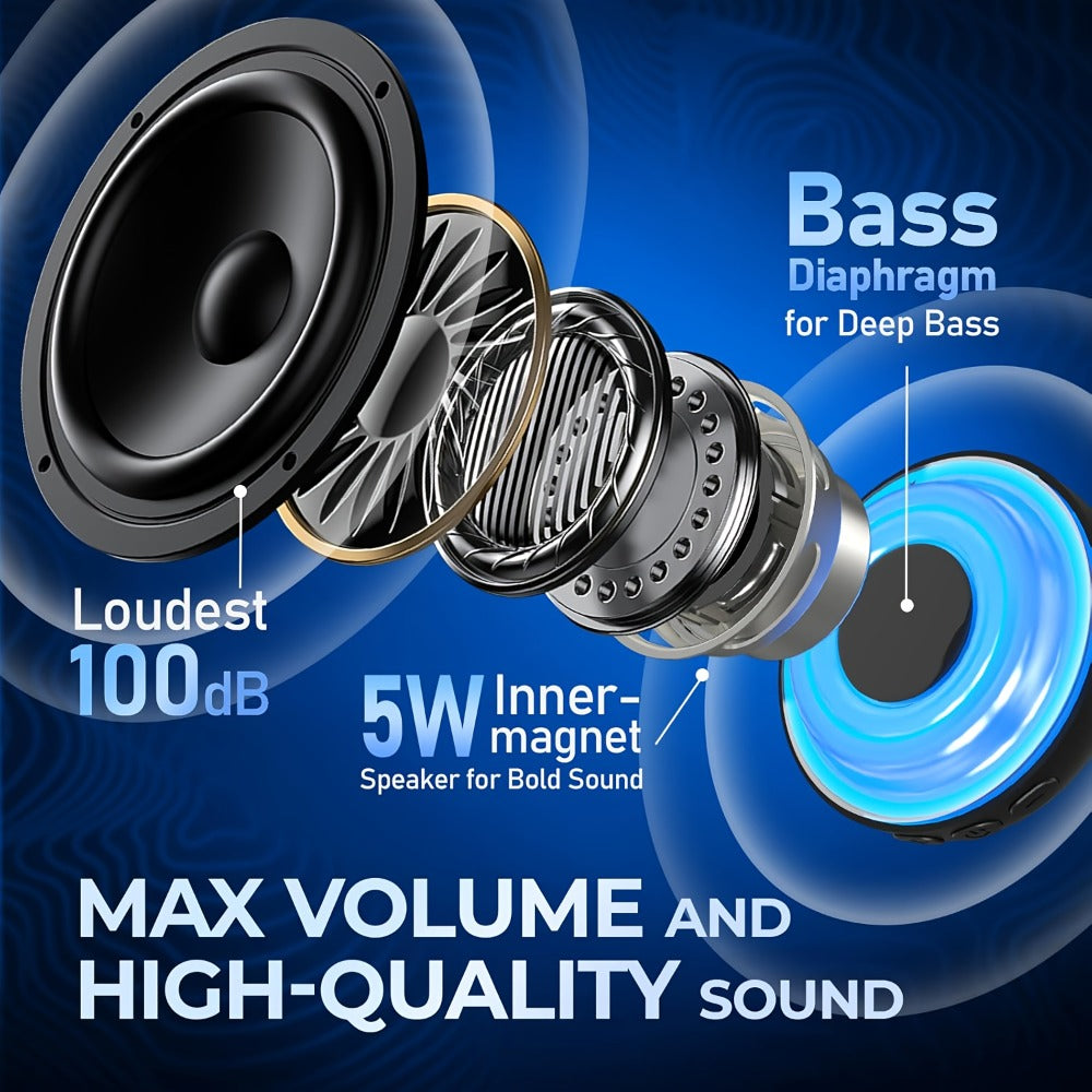 5-in-1 Wireless Bluetooth Speaker with Phone Holder & Earbuds, HD Stereo Sound, Colorful Ambient RGB Light