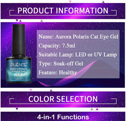 Gel Nail Polish 6-Piece 9D Aurora Magnetic Cat-Eye Set with Pearl-Shell Glitter Effect and UV/LED Soak-Off Cure