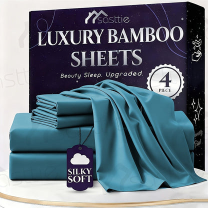Fitted Sheet Bamboo Blend Deep Pocket Breathable Bed Sheet Set with Pillowcase