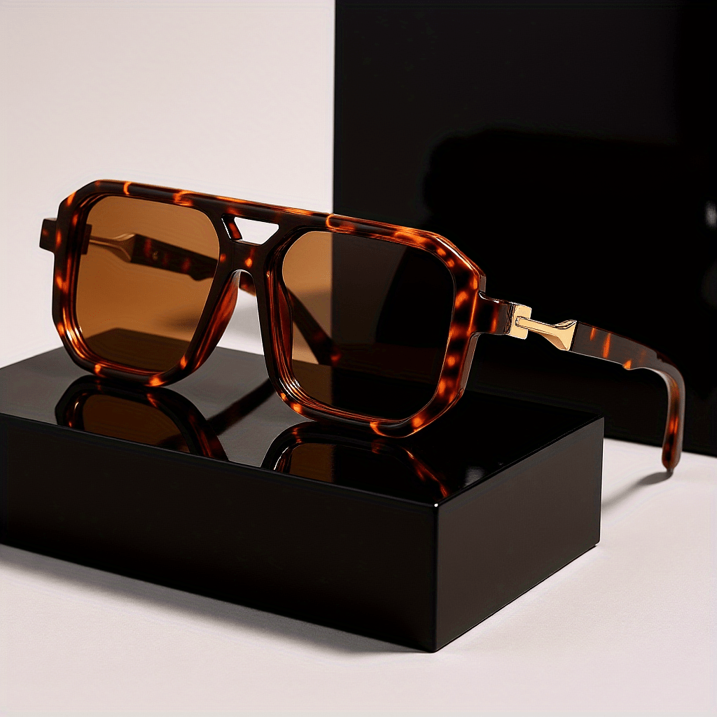 Sunglasses for Men - Retro Square UV400 Oversized Frame - Tortoiseshell Arms Unisex Fashion - product detail view 21