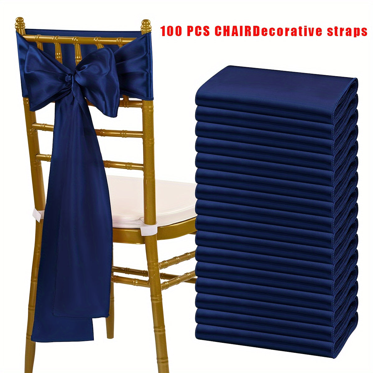 100pcs Satin Chair Sashes Bows for Wedding Banquet Party Event Decoration, 13 Colors, 18×275cm