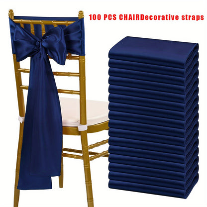 100pcs Satin Chair Sashes Bows for Wedding Banquet Party Event Decoration, 13 Colors, 18×275cm