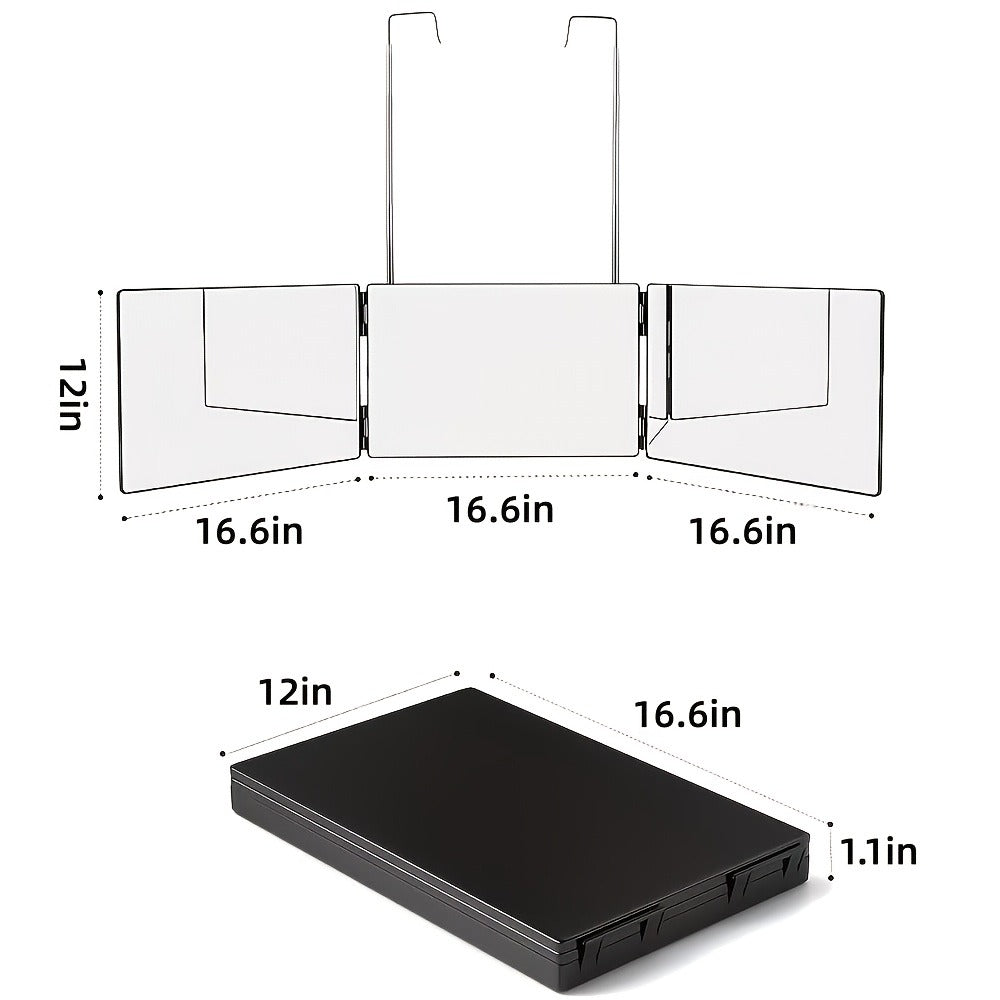 Multi-Panel Hair Cutting Mirror with Telescoping Door Hooks, 49.8-Inch Open Width and Two Fixed Nails