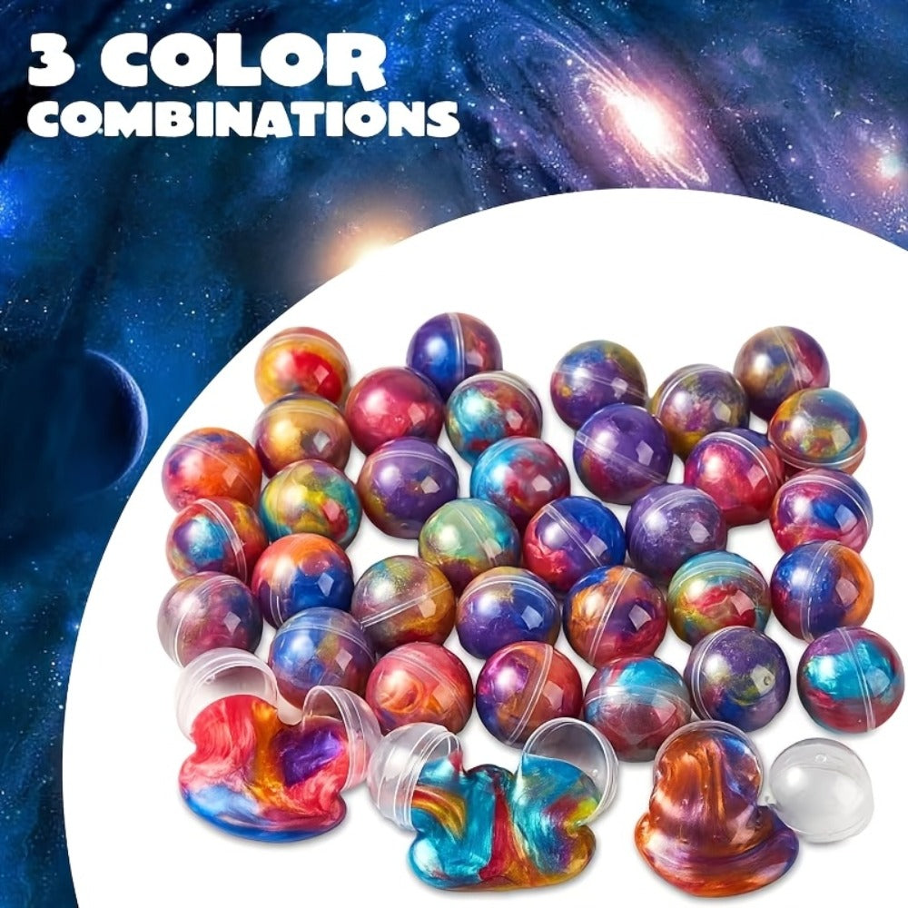 Galaxy Slime Balls 36 Pack Party Favors, Non-Sticky Bendable Slime Spheres for Kids Birthday, Classroom Rewards