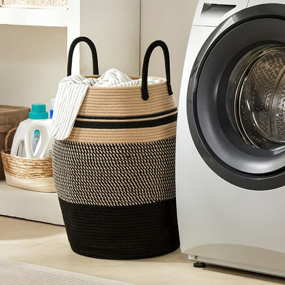 Laundry Hamper Basket Large Bohemian Foldable Clothes Hamper with Extended Handle – Fabric Oval Storage Bin for Bedroom Dorm Hotel