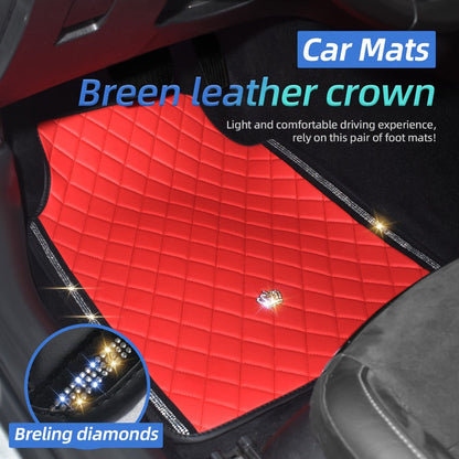 Quilted Crown Car Floor Mats, Four-Piece Set in Red, Black or Prismatic Embossed Style Options