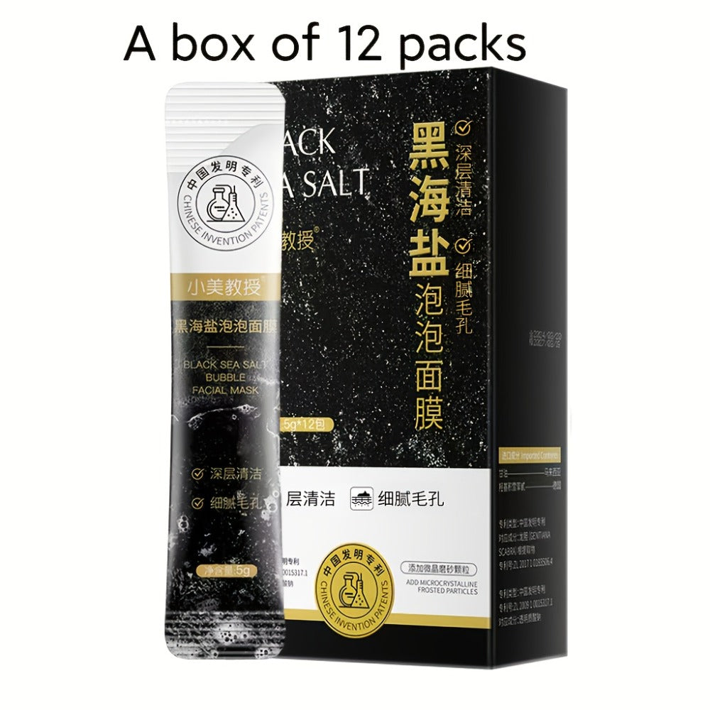 Face Mask, Black Sea Salt Bubble Single-Use Sachets, 5g Each with 12, 24 or 36-Packet Box Options