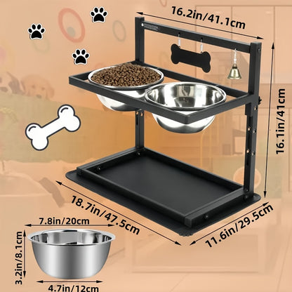 Raised Dog Bowl Stand Adjustable Height – Metal Elevated Feeder with 2 Stainless Steel Bowls for Large Medium Dogs