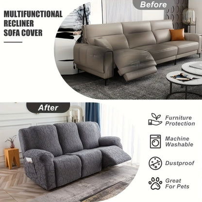 Recliner Slipcover, One-Piece Hooked Chenille Stretch Cover for Three-Seat Sofa in Three Colors