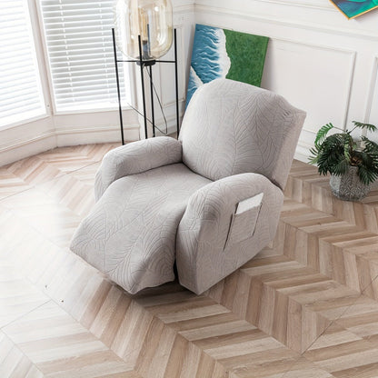 Recliner Chair Cover Slipcover 4-Piece Set – Leaf Jacquard Stretch Furniture Protector with Storage Pocket